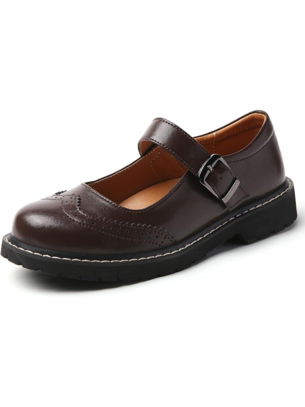 〽️Women's Mary Jane Flats Coffee Brown Ankle Strap Wingtip Oxford Dress Shoes